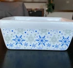 Celebrate It Ceramic Stoneware Mini Loaf Pan 5.5" X 3.5" Blue & Silver Snowflake. Fixed Price $8.00.