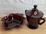Vintage Anchor Hocking Ruby Red Depression Glass Maple Leaf Dish/sugar Bowl Set. Fixed Price $35.00.