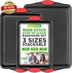 3-PIECE Nonstick Kitchen Oven Baking Pans Premium & Stylish Non-stick Steel,. Fixed Price $22.76.