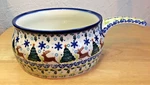 Signed Vena Polish Pottery Round Baker W/handle 7" Handmade Reindeer Christmas. Fixed Price $69.99.