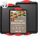 Baking Pan Set 3 Piece Cookie Sheet Deluxe Black Non-stick Carbon Steel Si. Fixed Price $28.76.