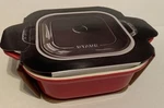 Staub Ceramic Square Baking Dish W/ Lid Size 9"X9" Casserole Cherry Red New Tags. Fixed Price $128.00.