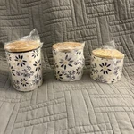 Temp-tations Old World Blue Set Of 3 Canisters W/wood Lids Temptations. Fixed Price $19.99.