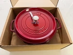 Staub Cast Iron 7-QT Dutch Round Oven Cherry New Box From Closing Store. Fixed Price $220.00.