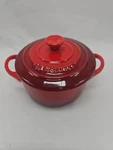 Creuset Cerise Red Ombre Round Mini Cocotte Stoneware Casserole Dutch Oven. Fixed Price $26.99.