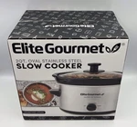 Elite Gourmet 2 Qt Electric Oval Slow Cooker, Adjustable Temp, Glass Lid & Crock. Fixed Price $18.00.