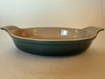 Le Creuset Stoneware Oval Au Gratin Baker Dish Deep Teal Blue Ombre 11" 1.1 Qt. Fixed Price $35.00.
