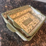 Temptations Tara Old World Confetti 4 Qt And 2 Set Casserole Green. Fixed Price $59.00.