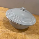 Fiesta Pearl Gray Covered Casserole Dish Round Ceramic Serving Bowl Vtg Style. Fixed Price $59.99.