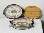 Temp-tations Old World 3QT Oval Baker Set W/ Lid-it, Cutting Board, Rack. Fixed Price $39.87.