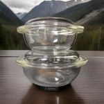 Vtg Pyrex Casserole Nesting Qt 1 Clear Glass Round 023 022 Lid 683C 682C Us. Fixed Price $49.99.