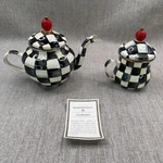 Mackenzie-childs Courtly Check Hand-painted Enamel 4 Cup Tea Pot + Sugar Jar. Fixed Price $119.99.