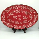 Temptations By Tara Red Floral Lace Oval Serving Platter Tray 18.5" Ruffled. Fixed Price $34.79.