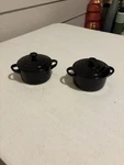 Le Creuset Mini Round Cocotte Of 2 Black Onyx 10CM Stoneware Covered Dishes. Fixed Price $28.00.