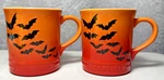 Le Creuset Of 2 Stoneware Flame Orange Mug Cup W/black Bats Halloween 14 Oz. Fixed Price $49.99.