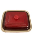 Creuset Casserole Dish Unisex 2.0 Qt Cerise Red Stoneware Square Baker Lid. Fixed Price $100.00.