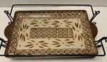 Temptations Old World Brown/cream Serving Tray Baking Dish 13X8 W/ Iron Carrier. Fixed Price $19.60.