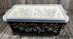 Temp-tations Black Floral Lace Bread Baking 1.5QT Metal Rack, Trivet, Lid 10X6X3. Fixed Price $42.75.