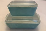 Pyrex Turquoise Refrigerator Dish Pair 502 503 With Lids. Fixed Price $85.00.
