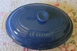 Creuset Stoneware Classic Covered Oval Casserole Harmonic Blue 1.8QT. Fixed Price $59.99.