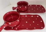 2 New Sets Red Poka Dot Temptations Soup & Sandwich Plates Crock Bowl/. Fixed Price $45.99.