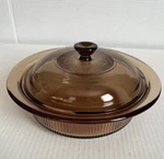 Vintage Corningware Vision Amber V-31-B Ribbed Casserole Dish QT/1 With Lid. Fixed Price $19.99.