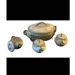 Temp-tations Old World Bird-shaped Ceramic Casserole Set 16OZ Green Floral. Fixed Price $40.00.