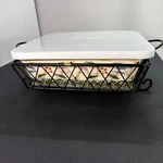 Temp-tations Old World 2.5 Qt Square Baker Lid Trivet Wire Server Multicolor. Fixed Price $18.95.