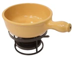 Emile Henry Flame / Gold Ceramic Fondue Set France Bowl, Burner & Stand. Fixed Price $99.00.