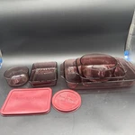 Lot Of Vintage Pyrex Cranberry Glass Bakeware Kitchen. Fixed Price $47.95.