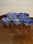 Set Of 5, Signature Housewares, Blue & White, Shibori Tie Dye Bowls, Stoneware. Fixed Price $29.50.