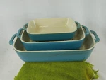 Staub Ceramic 3-PC Rectangular Baking Dish Set Rustic Turquoise Stoneware Bakers. Fixed Price $98.85.