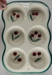 Hartstone Stoneware Hand Painted Cherry Muffin Cupcake Pan Green Edge Initialed. Fixed Price $29.77.