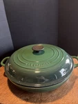 Crueset Dark Green Round Casserole #30 3.5 Qt. With Handles Lid. Fixed Price $159.00.