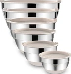 Umite Chef Mixing Bowls With Airtight Lids, 6 Piece Stainless Steel Khaki. Fixed Price $50.37.