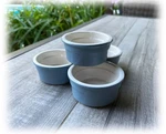 Set Of 4 French Cermer Blue Cream Ramekins Baking Cups Sauce Dishes. Fixed Price $18.00.