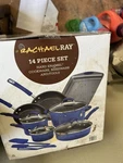 Rachael Ray 17641 Nonstick Pots And Pans Set, Marine Blue - 15 Piece. Fixed Price $85.00.