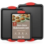 Bakkenmaster Baking Pan Set 3 Piece Cookie Sheet Deluxe Black Non-stick Carbon. Fixed Price $32.14.