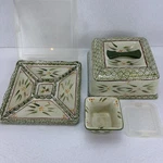 Temptations By Tara Old World 5 Piece Set Dip Chip Cake Plate Bowl Green Ovenwar. Fixed Price $71.10.