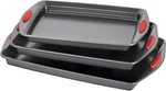 Bakeware Nonstick Cookie Pan Set, 3-PIECE, Gray With Red Grips. Fixed Price $60.99.