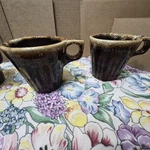 Set 4 Ceramic Brown Drip Coffee Cups Very Good Conditon Oven-proof Ribbed. Fixed Price $24.99.