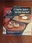 Norpro Terra Cotta Baker/tortilla Warmer W/garlic Shaped Handle In Box. Fixed Price $14.90.