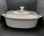 Corning Ware F-14-B French White Liter Oval Casserole Dish, Pyrex F-14-C Lid. Fixed Price $49.00.