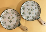 2 Temptations Old World Ceramic Breakfast Egg Serving Skillet With Wooden Handle. Fixed Price $13.50.