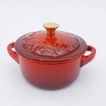 Creuset Cerise Red Mini Cocotte 8OZ Casserole Holly Lid Gold Knob Christmas. Fixed Price $18.00.