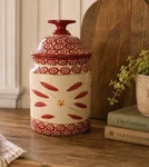 Temptations By Tara Old World Red Canister With Lid Hand Painted 2 Quart. Fixed Price $24.00.