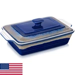 Lovecasa 4.5 Qt Ceramic Casserole Dish W/ Lid, 9X13 Baking, Oven Safe, Blue Gray. Fixed Price $85.04.