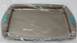 New Rachael Ray Cucina Latte Brown Nonstick Sheet Pan 10X15 Blue Silicone Grip. Fixed Price $19.00.