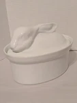 Farberware Faber Ceramic Covered Dish Easter Rabbit Cooking Kitchen Signed. Fixed Price $25.00.