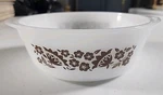 Glasbake Brown Flowers Milk Glass Round Baking Dish J-510 Qt. Usa Mcm Vtg. Fixed Price $8.00.